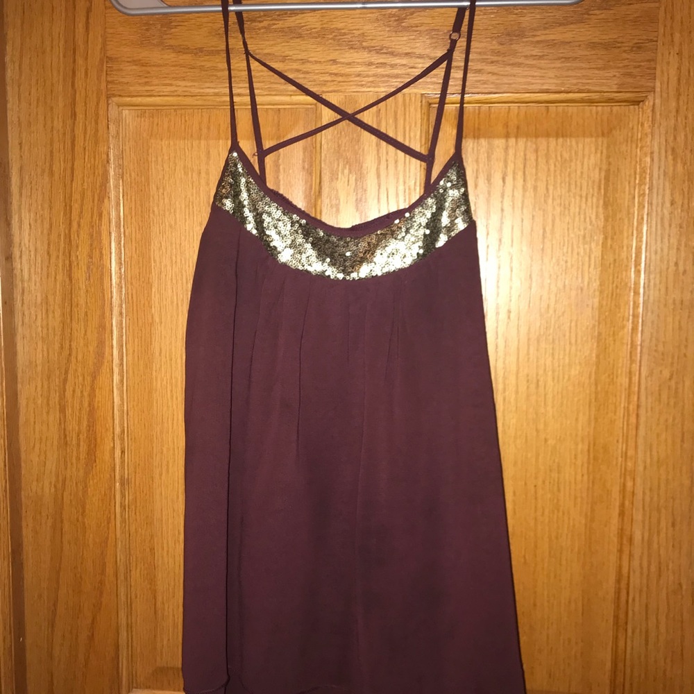 Burgundy Tank with gold sequins detail